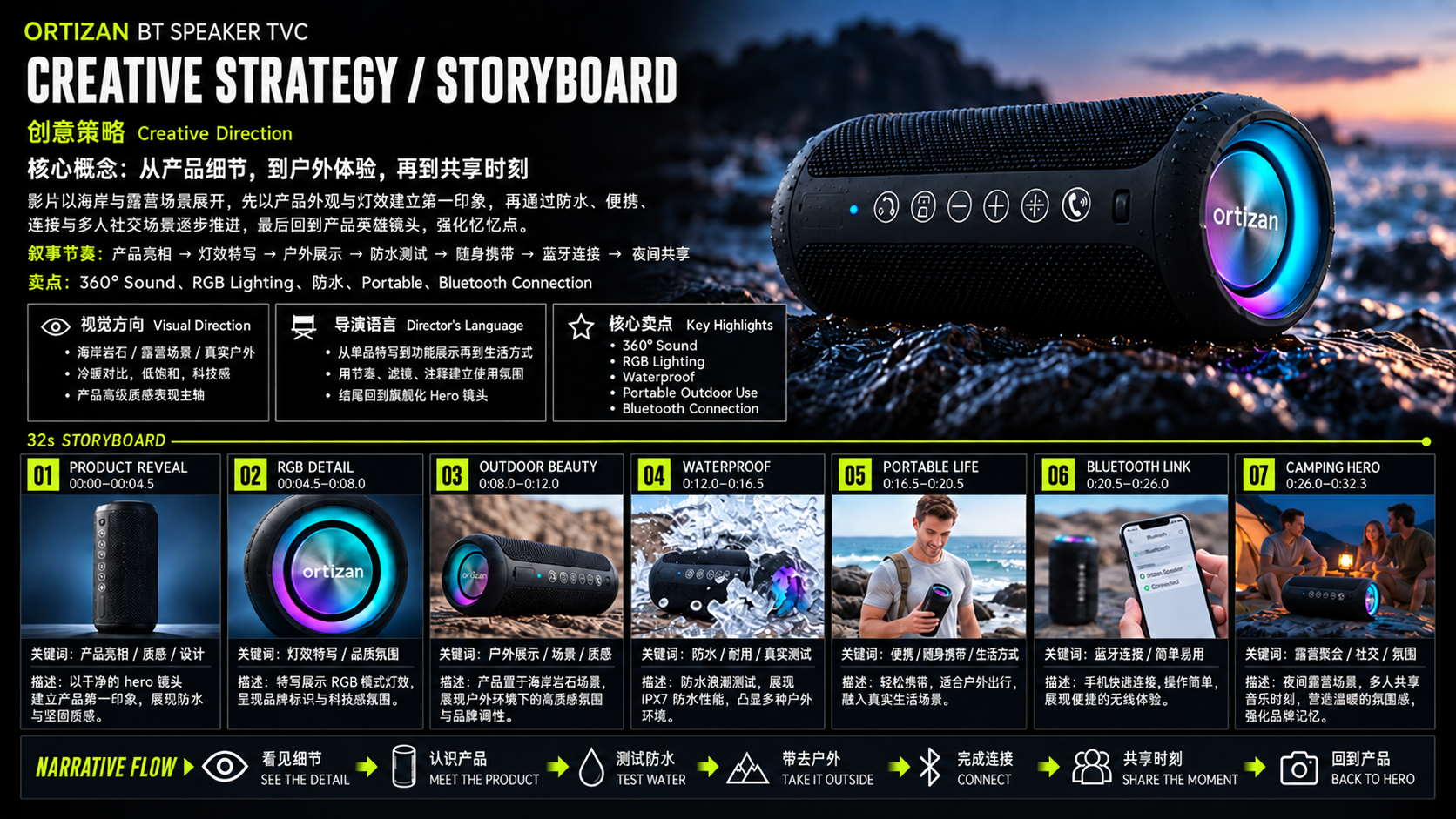 蓝牙音箱品牌片镜头设计流程图